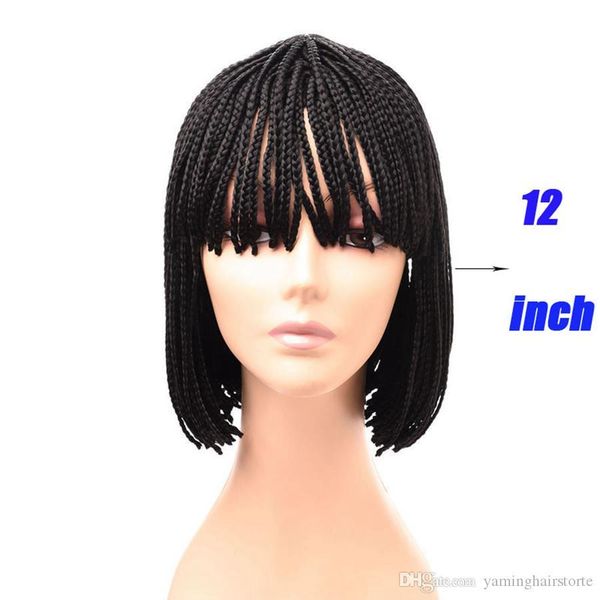 

12 inch short nature black box braid wig african american braided wigs with bangs for black women