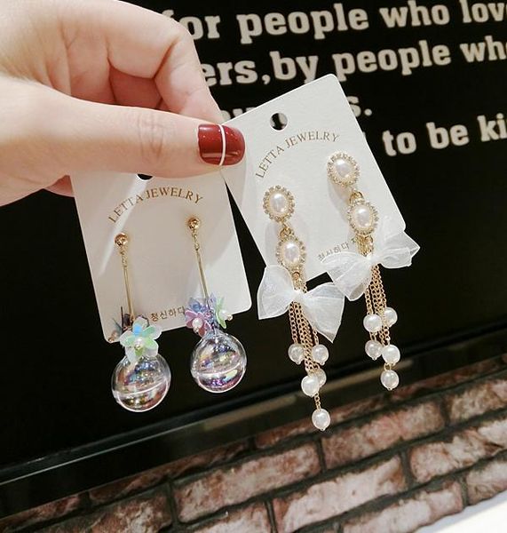 

dangle & chandelier i-remiel fashion trendy pearl long tassel drop earring luxury jewelry bride crystal earrings for wedding party gift, Silver