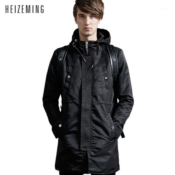 

men's trench coats mens overcoat sale twill 2021 casual letter embroidery autumn winter coat men zipper with hood & blends slim size, Tan;black