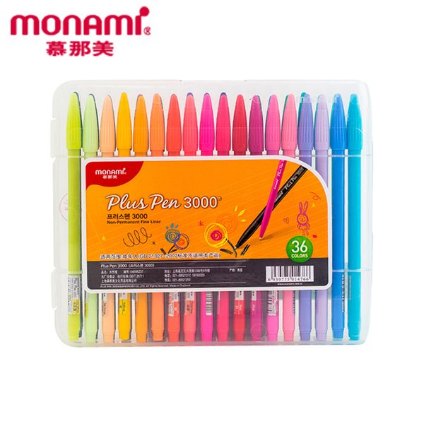 Monami Plus Pen 3000 acquerello 12/24/36/48 Penna gel con punta in fibra colorata da 0,4 mm per regalo scolastico scrittura scrittura disegno 201202