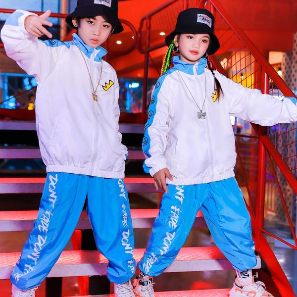 

stage wear hip-hop clothes boys loose long sleeve jacket handsome pants hiphop team uniform modern girls jazz show costume bl4990, Black;red