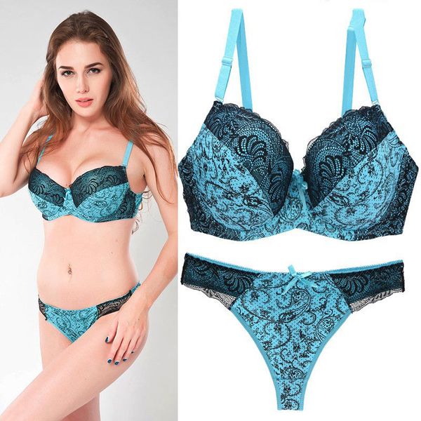 

bra set lace printed color matching belt steel ring ladies large size underwear t-shaped panties, Red;black