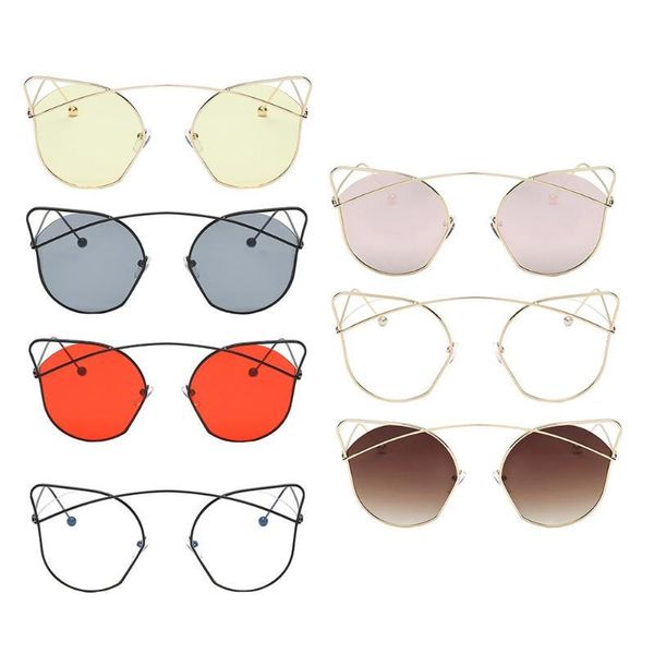 

european vintage women cat eye sunglasses women vintage metal reflective glasses girls travel classic sun glasses dropshipping, White;black