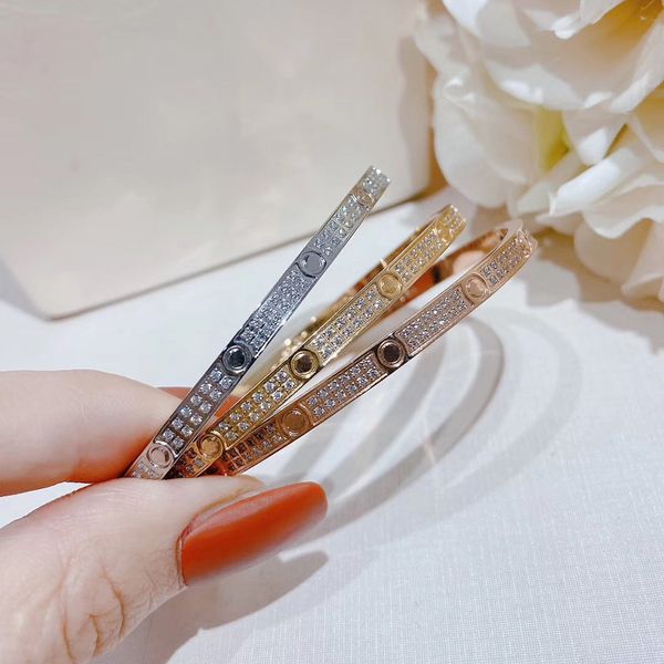 

marque de luxe 925 en argent sterling 1:1 amour classique clou bracelet pav rglage zircon cubique or rose couleur or jaune t200422, Black