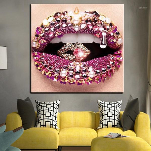 

lips diamond posters wall painting room decor canvas painting portada de revista cuadros decoracion salon frame1