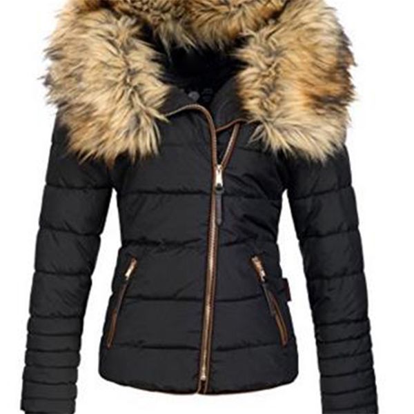 

new female women coat thickening cotton jacket black faux fur outwear parkas warm for winter overcoat y201012, Black;brown