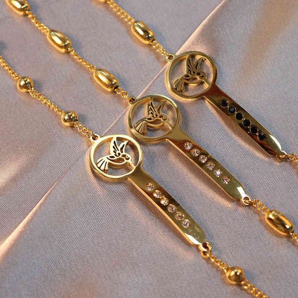 

rihang new simple hummingbird animal bracelet female diamond inlaid fashion versatile 14k gold bracelet, Golden;silver