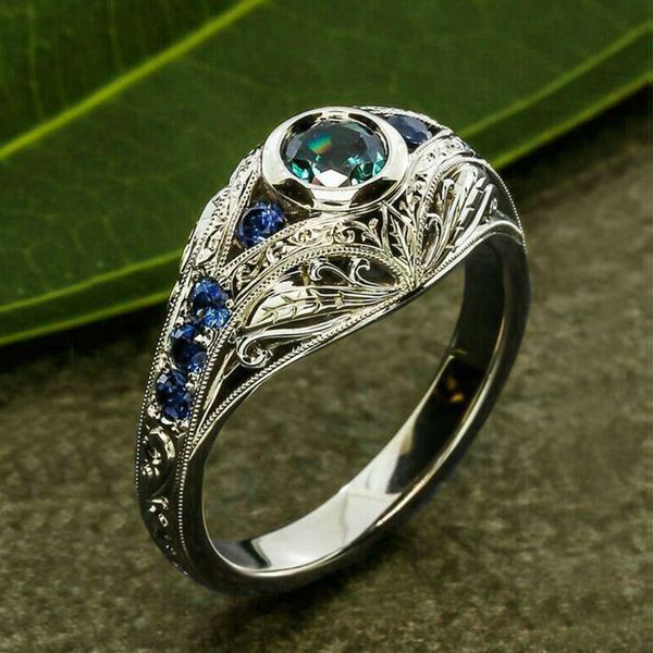 

new style hollow carved ring with colorful zircon to remind popular jewelry, Silver