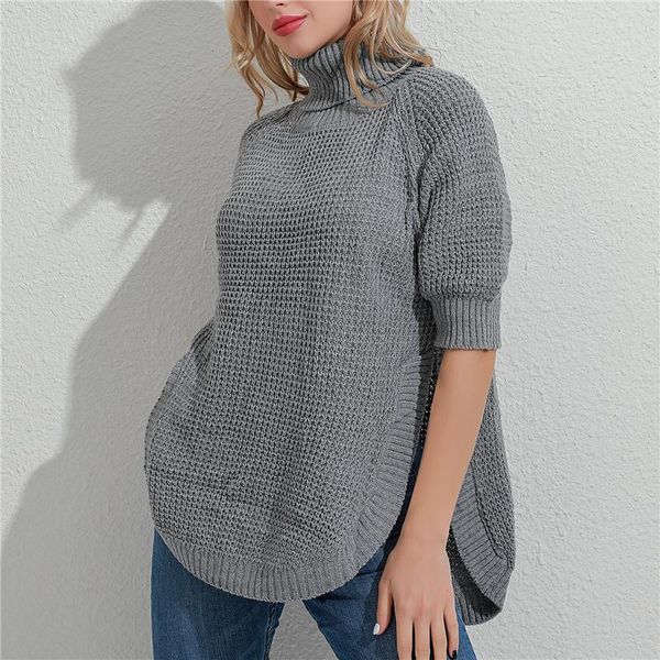 

new waist split women knitted sweater autumn solid color half sleeves turtleneck sweater fashion winter ladies sweaters, White;black