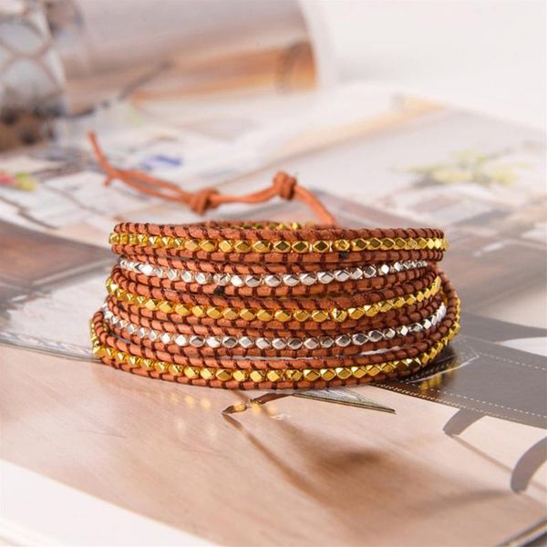 

5layers сплавные бусы обертывают браслеты для женщин мужчин boho ручной работы золотой цвет металлический браслет уникальные предметы pulser, Golden;silver