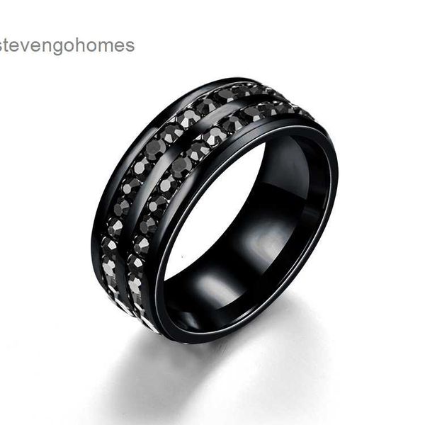 

double row diamond stainless steel lovers ring jewelry, Silver
