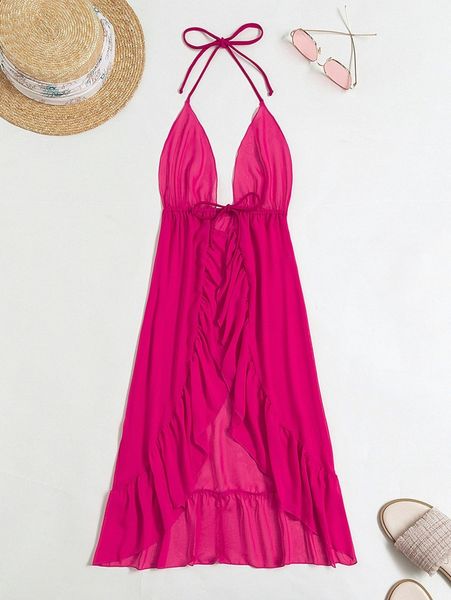 

plain ruffle hem drawstring kimono c1wt#, White;black