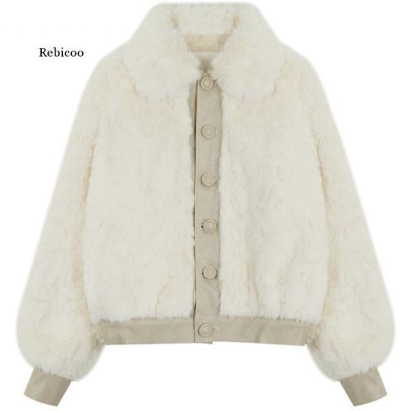 

women's fur & faux women autumn winter fashion fluffy coat female thick warm short jacket casual chic lady overcoat outwear, Black