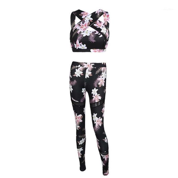 

focal20 streetwear women flower print fitness tracksuit fashion two peice set corp and long pants casual women's sets1, White