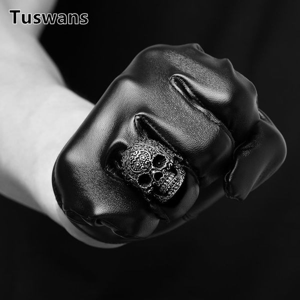 

316l stainless steel titanium steel black color skull ring men's punk rock style retro mens boys vintage ring jewelry size 8 10 wmtfvz, Bronze;silver