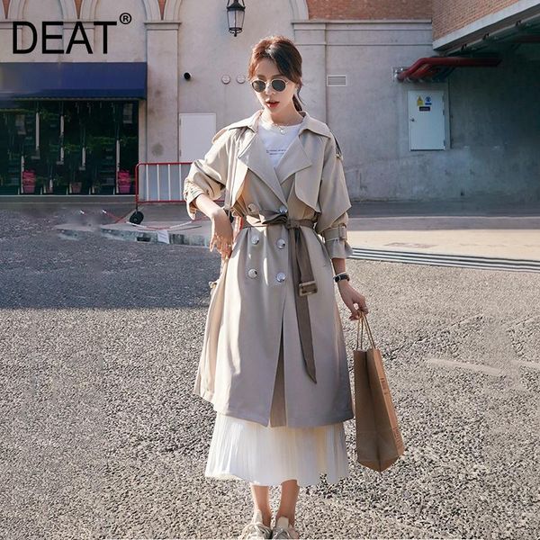 

deat] patchwork pleated hem lapel collar full sleeve trench coat solid elegant high street slim long 2020 new autumn tide tu172, Tan;black