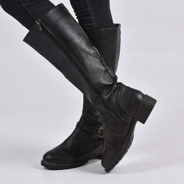 

boots 2021 women knee-high boot plus big size 40 41 retro flat knight leather female long black brown comfort shoes woman1