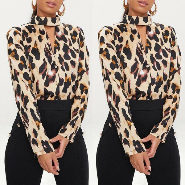 

2021 clubwear women's leopard print long sleeve v-neck jacket shirt slim casual blouse costume, White