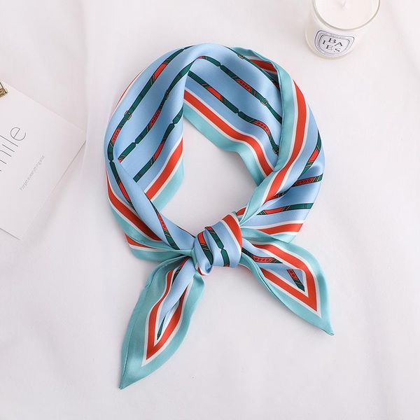 

new design skinny scarf solid striped print women silk scarf small handle bag ribbons female head scarves wrap for lady 10010cm wmttod, Blue;gray