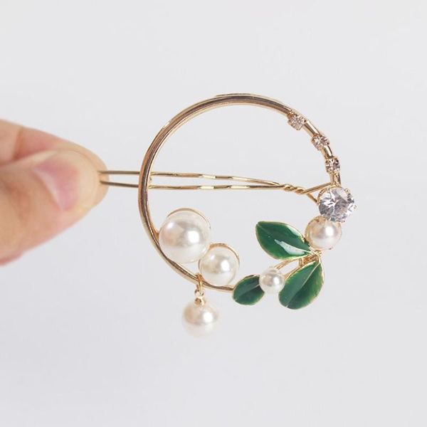 

vintage gold green leaf hair clips girls alloy pearl hairpins fashion hairgrips women elegance hair clip jewelry accessorie, Golden;silver