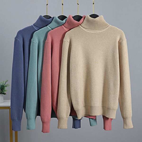 

gigogou thick warm turtleneck womens sweaters autumn winter knitted jumpers black white women pullovers christmas sweater c1121, White;black