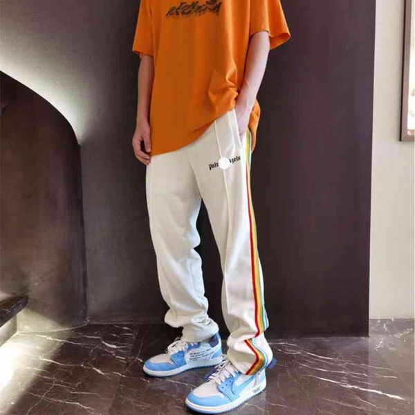 

correct version palm 2022 street fashion angel letters rainbow pants casual men's fashion side zipper high street straight, Black