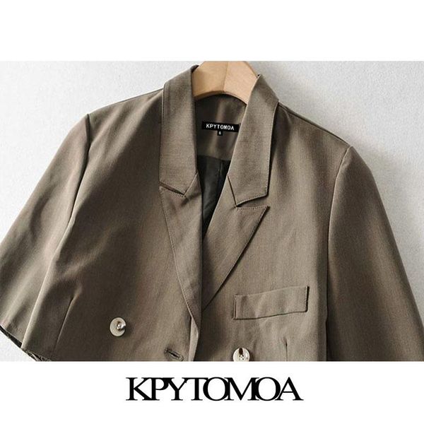 

kpytomoa женщины 2020 мода двухбордовые учебные короткие пиджаки пальто винтаж уровень вырезок с коротким рукавом женская верхняя одежда chi, White;black