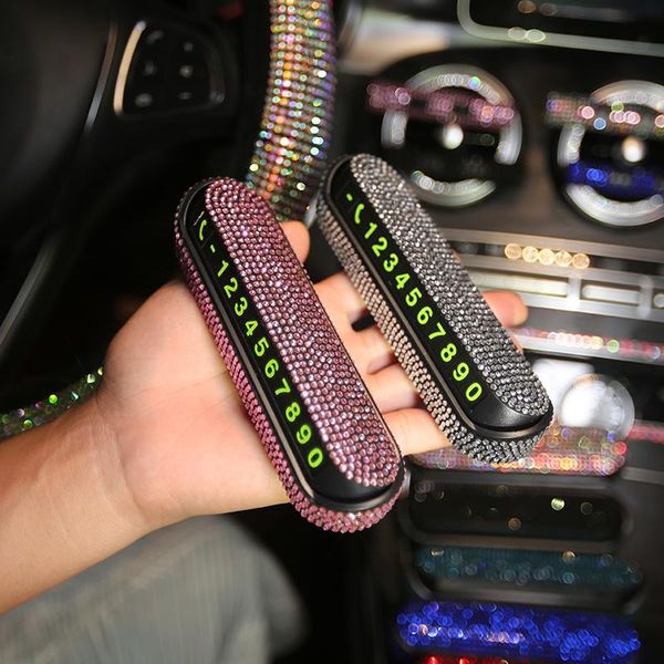 

shiny diamond crystal car styling temporary parking card sparking luxury phone number card plate car accessories h wmtewj