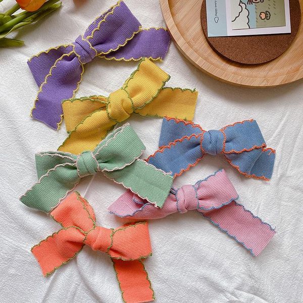 

hair accessories autumn korea sweet girl beautiful colorful fabric lace bow hairpin headwear fashion cute children duckbill clip, Slivery;white