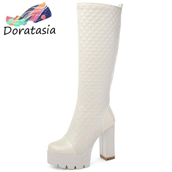 

doratasia women high heels zipper sext shoes winter warm thick fur boots women fashion platform mid calf boots, Black