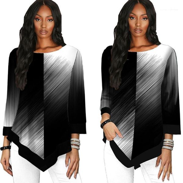 

fashion long sleeve o neck loose asymmetrical tees new women clothing casual women autumn clothing, White