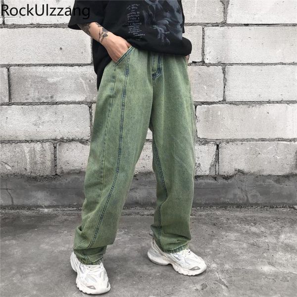 

gradient tie dye print green streetwear men tracksuit fashion denim loose pant straight jeans hip hop vintage casual korean 20211, Blue