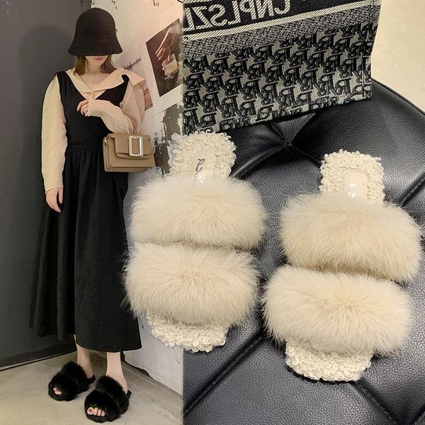 

natural fur women slippers shoes new rabbit fur slippers home slides ladies furry indoor flip flops fluffy women shoes 2020 x1020, Black