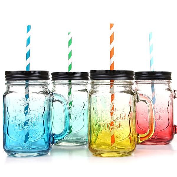 

mugs creative gradient color mason bottle with lid straw transparent glass cup wholesale