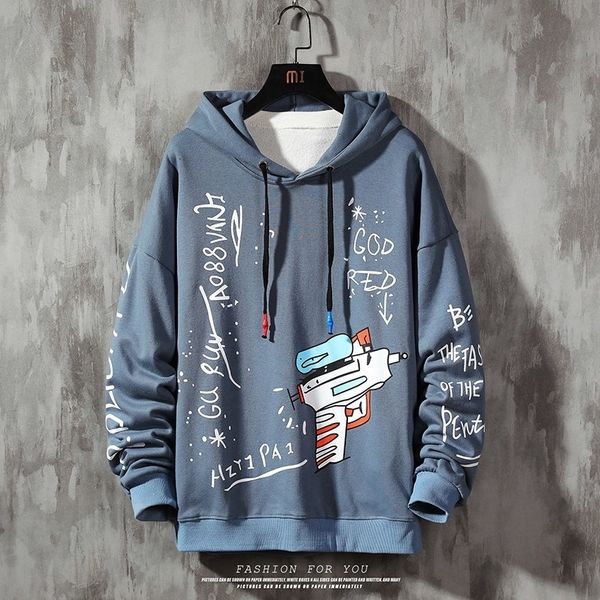 

cool print hoodies men water pistol print pullover sweatshirts hoodies men hipster streetwear hoodie 201020, Black