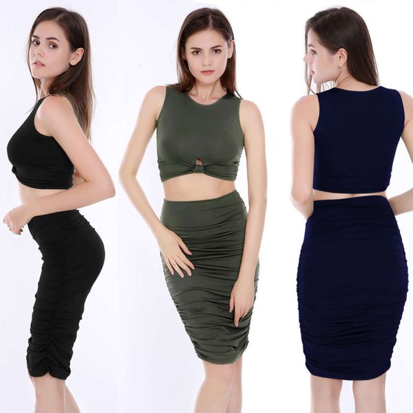 

6311 army green 2-piece club drs with pleated hips, Black;gray