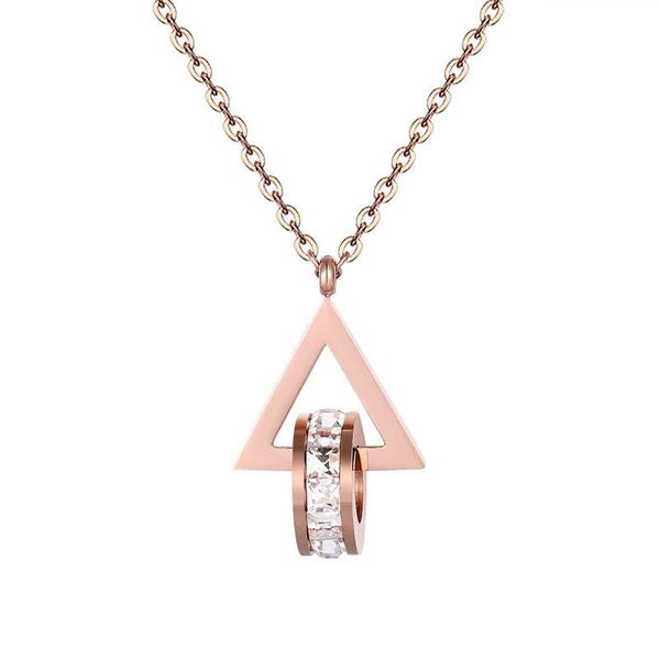 

beautiful triangle hang circle shiny crystal pendant necklace titanium steel rose gold color necklace brand jewelry for women, Silver