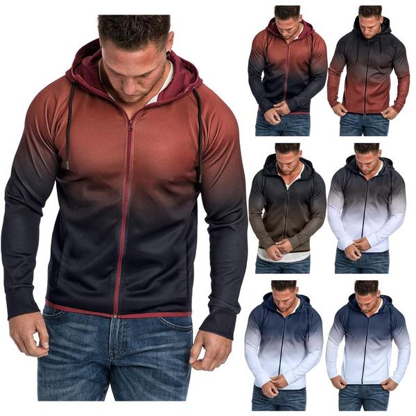 

mens hoodies sweatshirts fashion outdoor men zipper splicing tie dyeing printed pullover sportwear casual long sleeve hooded sweatshirt, Black