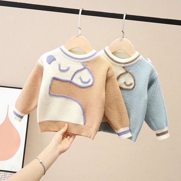 

2020 new korean wear autumn winter sweater men's and women's children's hand coiled solid color cartoon round neck wwk9, Blue