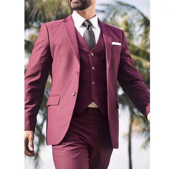 

2020 burgundy wedding men suits notched lapel casual style blazer jacket pants vest tailored made male suits three pieces1, White;black