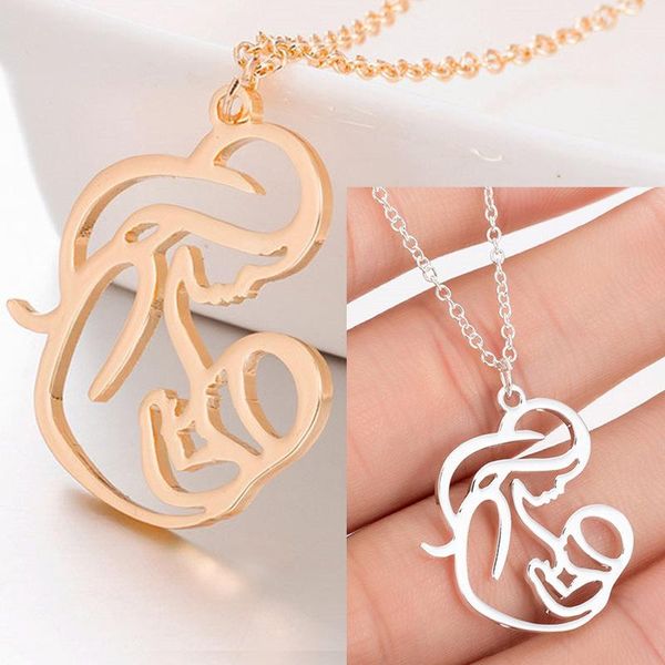 

pendant necklaces trendy mom baby stainless steel love necklace women elegant charms chokers & pendants, Silver
