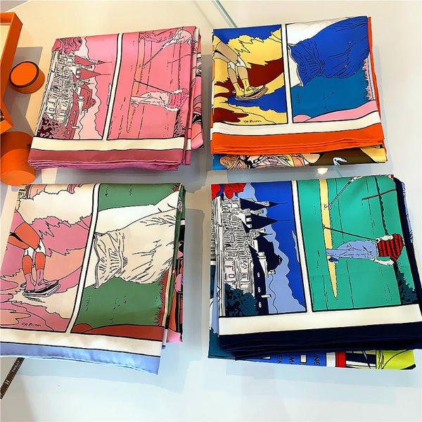 

90cm brand hijab scarf women bandana handmade curled twill silk square scarf "the sports" foulard head scarves, Blue;gray