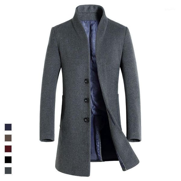 

winter oversized men's wool coat jacket casual mid-length thick solid color long-sleeved single-breasted high-quality men jacket1, Black