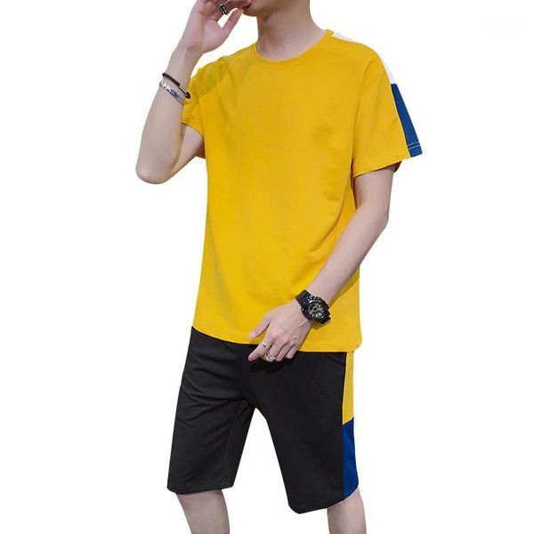 

2020 new summer short sleeve sport suits men's tracksuit patchwork sportswear male sportswear 2 piece set men shorts + t shirt1, Gray