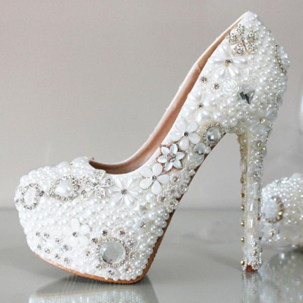 

2021 luxury high heels dress shoes fashion new woman platform shoes pearl round toe bridal wedding, Black