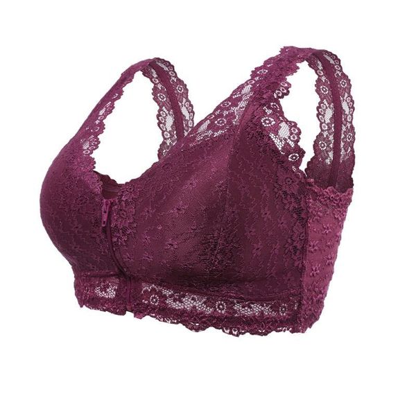 

solid color full cup women bra padded wire breathable skin-friendly daily push up lace soft wide strap u-shape back kg-245, Red;black