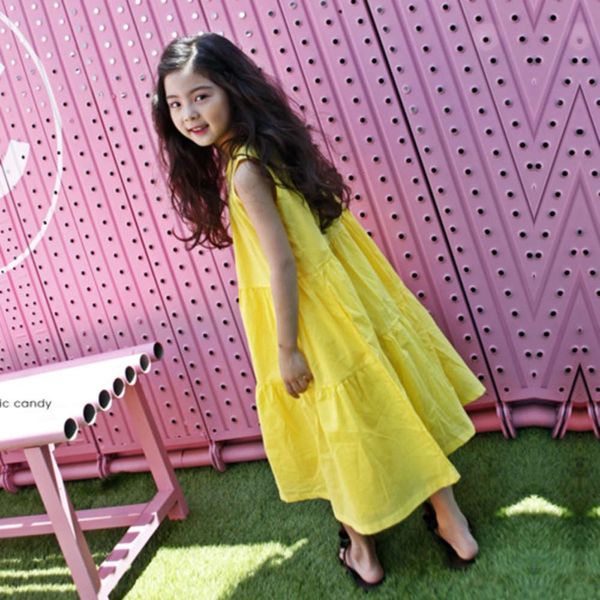 

new korean girls' vt drs summer 2020 long zhongda children's holiday beach skirt 2mvk, Red;yellow