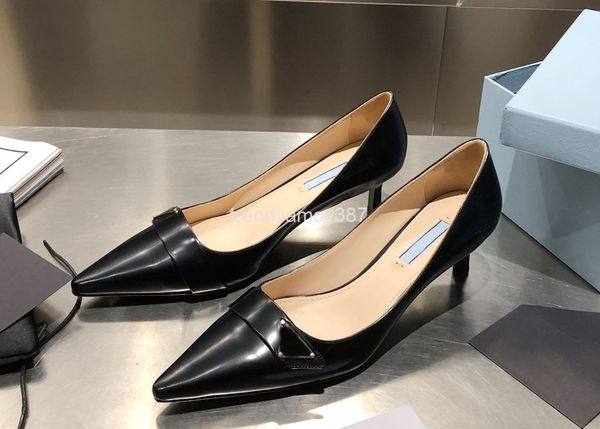 

dress shoes european high heels women's thin pointed temperament single shoes triangular buckle fashion white cat, Black
