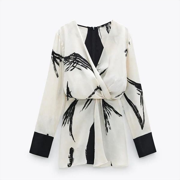 

za summer blouse women tie dye shirt v neck long sleeves blouses woman 2020 print casual ladies, White