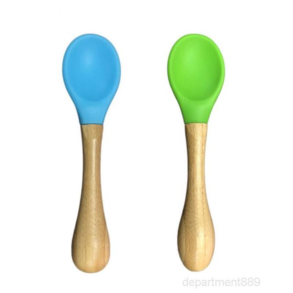 

a-feeding scoop baby soft-headed spoons silicone spoon wooden handle flatware for toddlers and infants owf2139